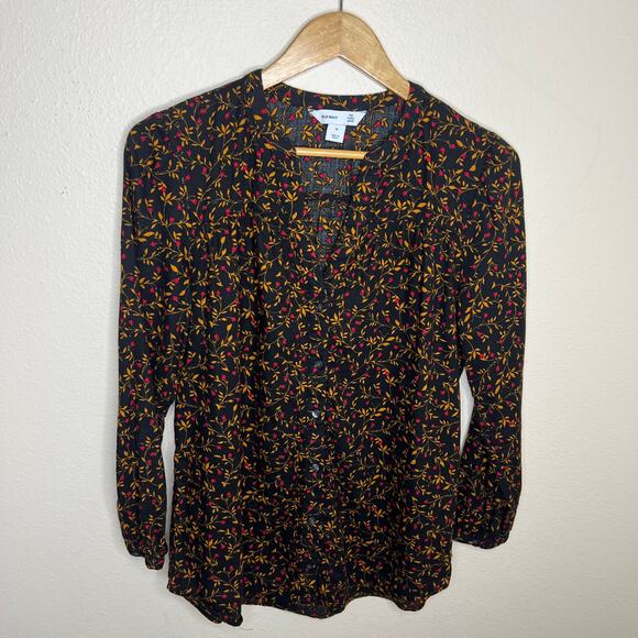 Old Navy Gold Red Floral Pattern Tunic Shirt Medium - Picture 1 of 10